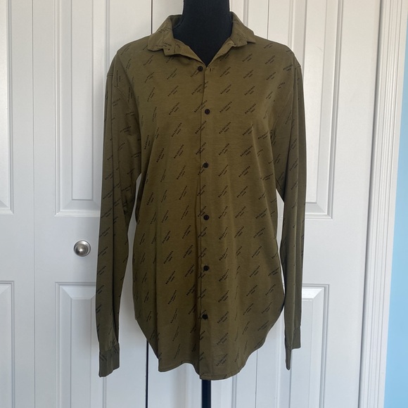 Balenciaga XL Green And Black Logo Button Up Collared Long Sleeve Shirt - Picture 1 of 14